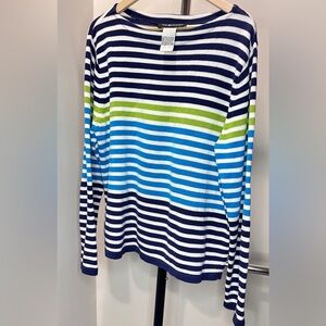 Sag Harbor Knit Sweater Size XL Blue Green White Striped 100% Cotton